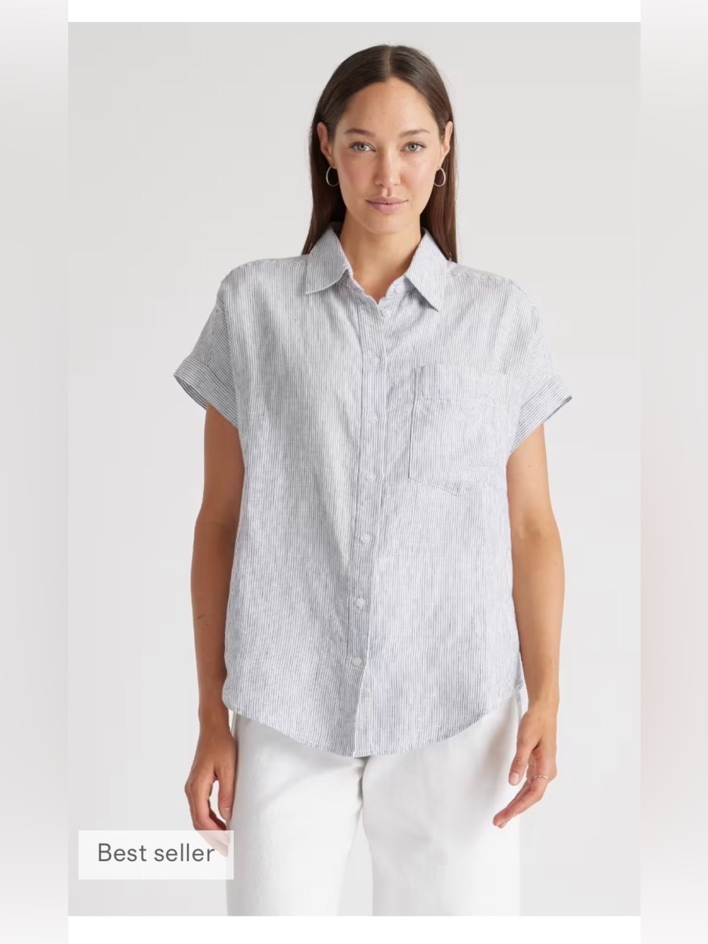Quince Blue and White Striped Linen Shirt NWT size Small